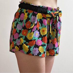 Zara Tie Waist Orange Floral Printed Mini Shorts size XS